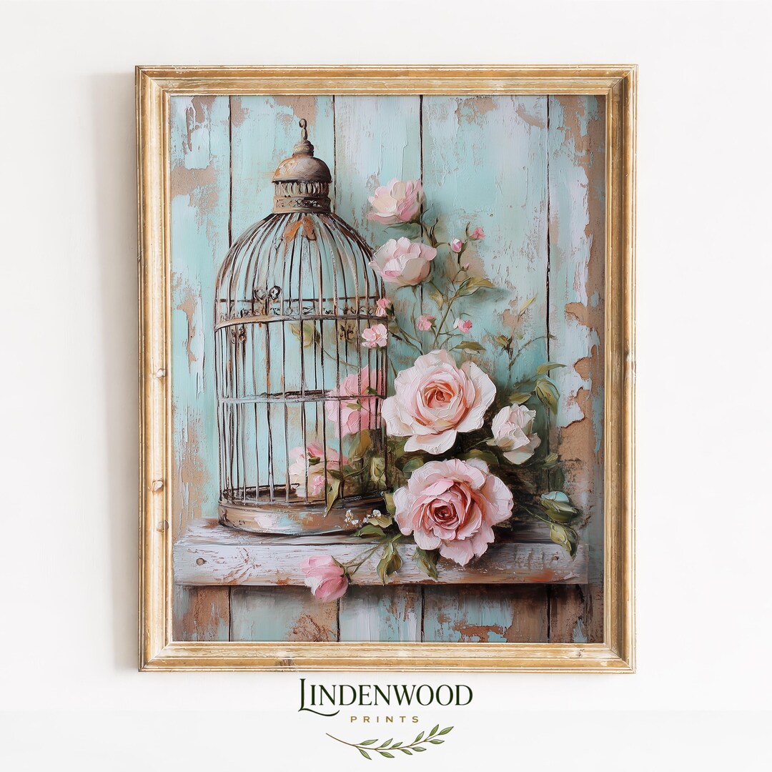 Vintage Birdcage With Pastel Roses - Romantic Cottagecore Still Life ...