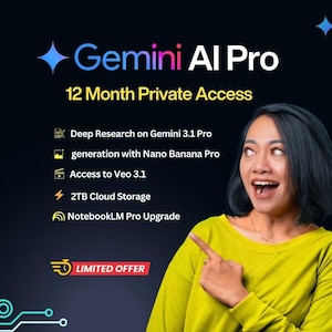 Gi-mino AI Pro 12-Month Private Access | 2TB Cloud Storage, Research, Video Generation