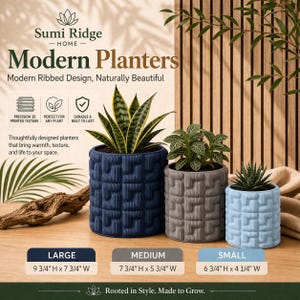 Maceta Sumi Ridge – Maceta geométrica moderna acanalada impresa en 3D (impermeable)