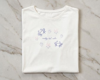 Crabby But Cute Crop Top | Blue Coastal Graphic Tee | Womens Summer Crop Top | Soft Girl Aesthetic | Beach Vacation Outfit