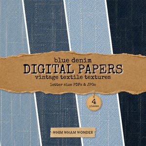 Blue Denim Textures, Printable Papers, Realistic Vintage Textilea, Junk Journals Scrapbooking Ephemera, Rustic Country Countrycore Farmhouse