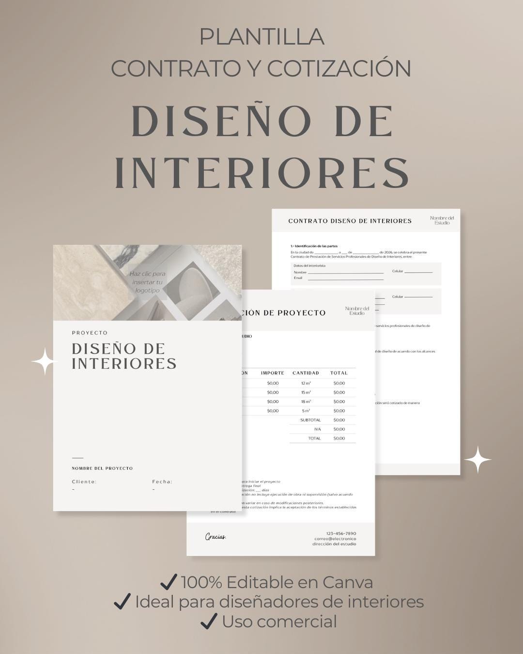 Plantilla de Cotización y Contrato Diseño de Interiores - Etsy México
