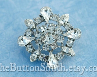 1  Rhinestone Brooch Component clear round large wedding embellishment frozen clip supply BR-002 silver clear