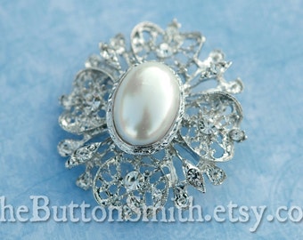 Rhinestone & Pearl Brooch Component /Embellishment(6.1cm x 5cm) BR-022 - 1 piece