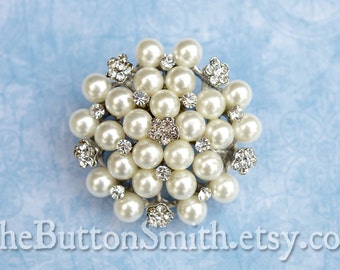 Rhinestone and Pearl Brooch Component /Embellishment (5.0cm) BR-025 - 1 piece