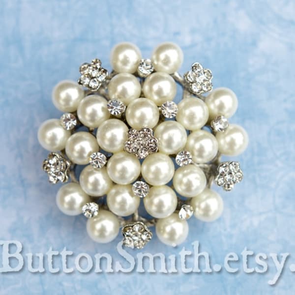 Rhinestone and Pearl Brooch Component /Embellishment (5.0cm) BR-025 - 1 piece