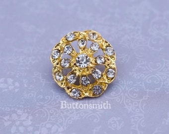 5 to 20 Piece Crystal Rhinestone Buttons - (21mm) RS-010 in gold finish- Perfect for Ring pillow Hair pins Brooch Bouquets hair pins craft