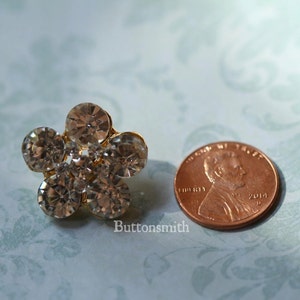 5 to 20 Pieces of Crystal Rhinestone Buttons 22mm RS-007 in Gold Finish Perfect for wedding invitation crafts embellishments hair pins image 2