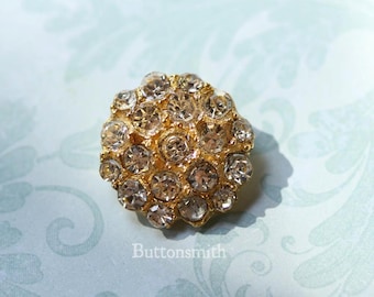 5 to 20 Pieces of Crystal Rhinestone Buttons -Helena- (21mm) RS-009 in gold finish- Perfect for Wedding invitations hair clips crafts