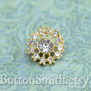 20mm Gold Diamante Button, Rhinestone Buttons, Fancy Buttons