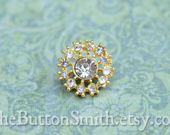 5 to 20 small Crystal Rhinestone Buttons (15mm) RS-003 in Gold Finish - Perfect for crafts wedding embellishments napkin rings  hair comb