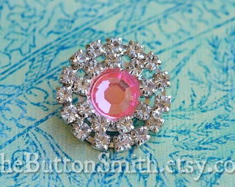 5 to 20 Piece Set Rhinestone Buttons -Kristen- (26mm) RS-036 Pink Center