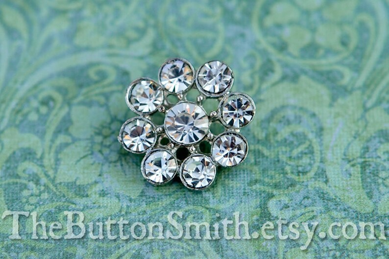 5 to 20 Pieces Crystal Rhinestone Button Round 18mm RS-002 Sliver finish Perfect for weddings, brooch, invitations, hair pins, pillows image 1