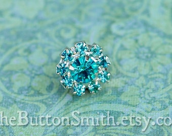 5 - 20 Piece set Rhinestone Buttons -Cleopatra- (11mm) RS-001 in Aquamarine