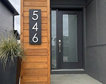 Modern Vertical black and White House Number Sign, Custom Address Plaque