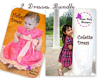 Bundle Pack - Hailey Dress & Colette Dress PDF Pattern and Instruction- Newborn-6Y- Sleeves option-big bow-ruffles-Occasion dress