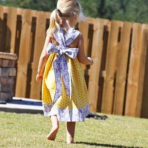 Ella Dress For Girls 12M-8Y PDF Pattern & Instructions jupe complète, dos élastique, couture facile, ourlet contrastant, gros noeud, corsage en cœur image 5