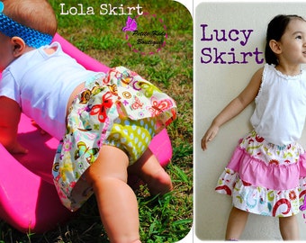 Bundle Pack - Lola Skirt & Lucy Skirt PDF Pattern and Instruction - Newborn-10Y - Easy sew - Bouncy Skirt - Diaper cover and Shorts Attached