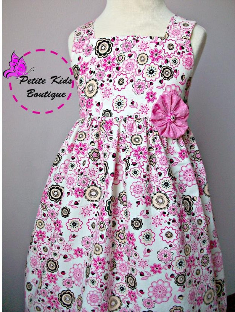 Tiffany Dress Size 6M-8Y PDF pattern-Easy sew instruction includes making Yoyo flower-Fully Lined bodice Square neckline image 3