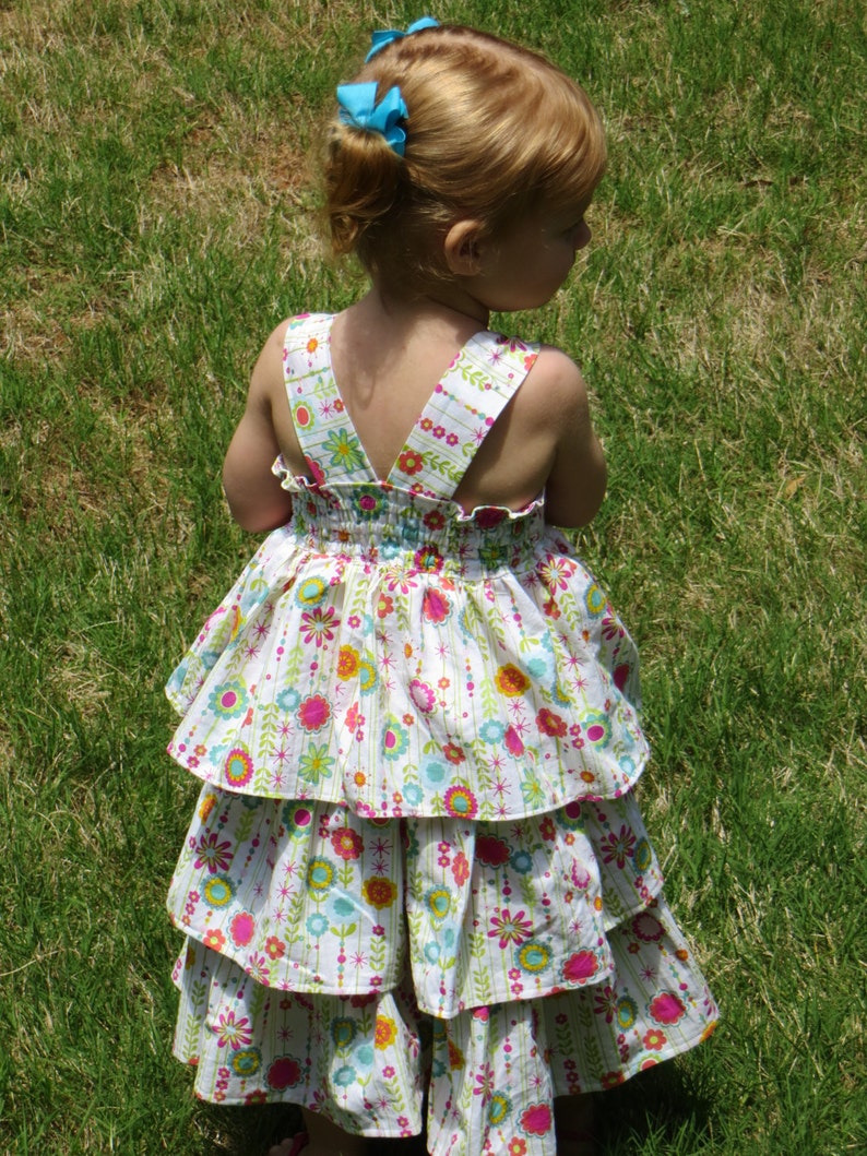 Eden Dress For Girls 12M-8Y PDF Pattern & Instructions-3 tiered, twirly skirt, sweet heart bodice, adjustable straps, elastic back image 4