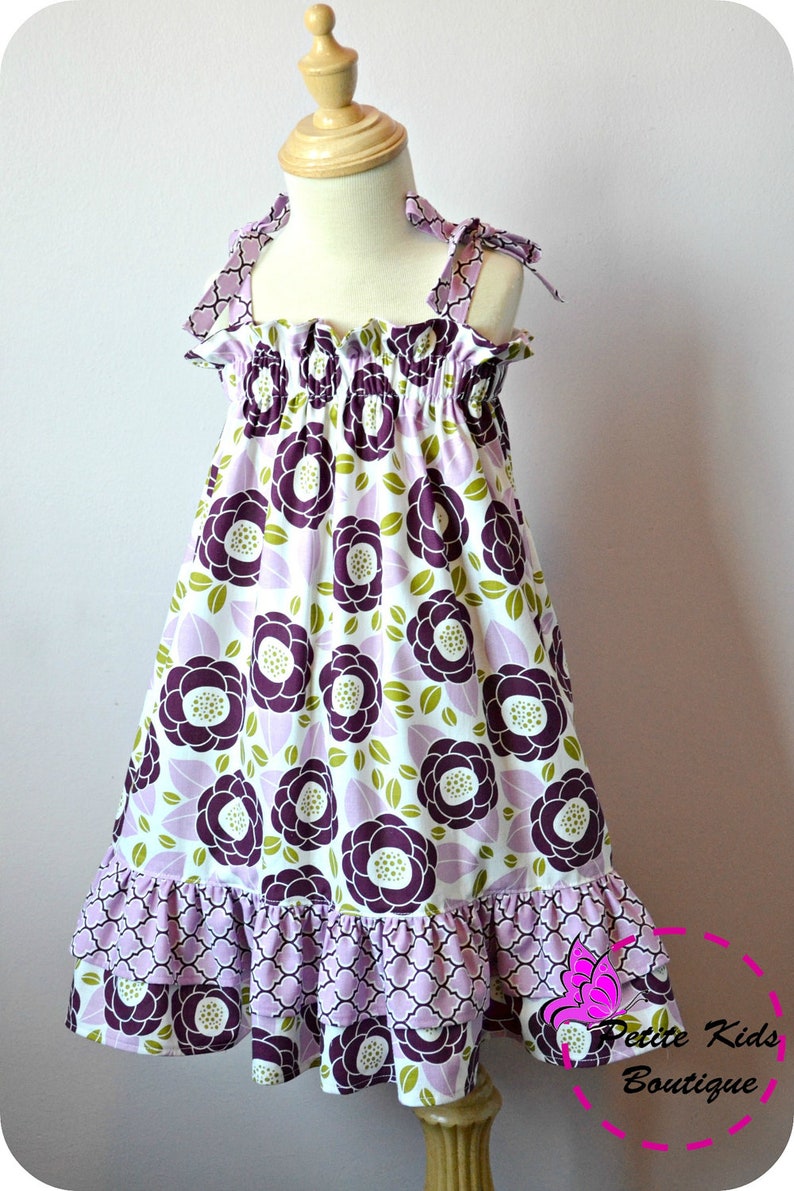 Haven Dress for Girls 6M-12Y PDF Pattern & Instructions-Sundress Easy Sew-Beginner project Tie straps-Double ruffles Elastic top image 1