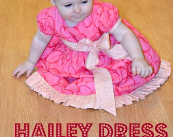 Hailey Dress  for babies newborn - 24M PDF Pattern & Instruction - Puffy Sleeves- twirly skirt- Ruffles bottom -dress length options