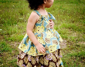 Eden Dress For Girls 12M-8Y PDF Pattern & Instructions-3 tiered, twirly skirt, sweet heart bodice, adjustable straps, elastic back