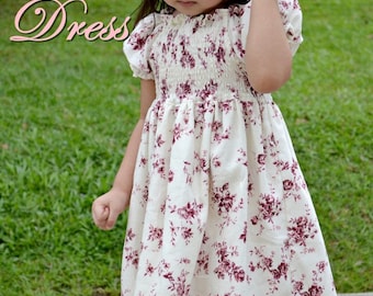 Maia Dress for Girls 12M-8Y PDF Patron & Instruction-Corsage froncé -Jupe attachée.-Manches bouffantes-Parfait pour Noël