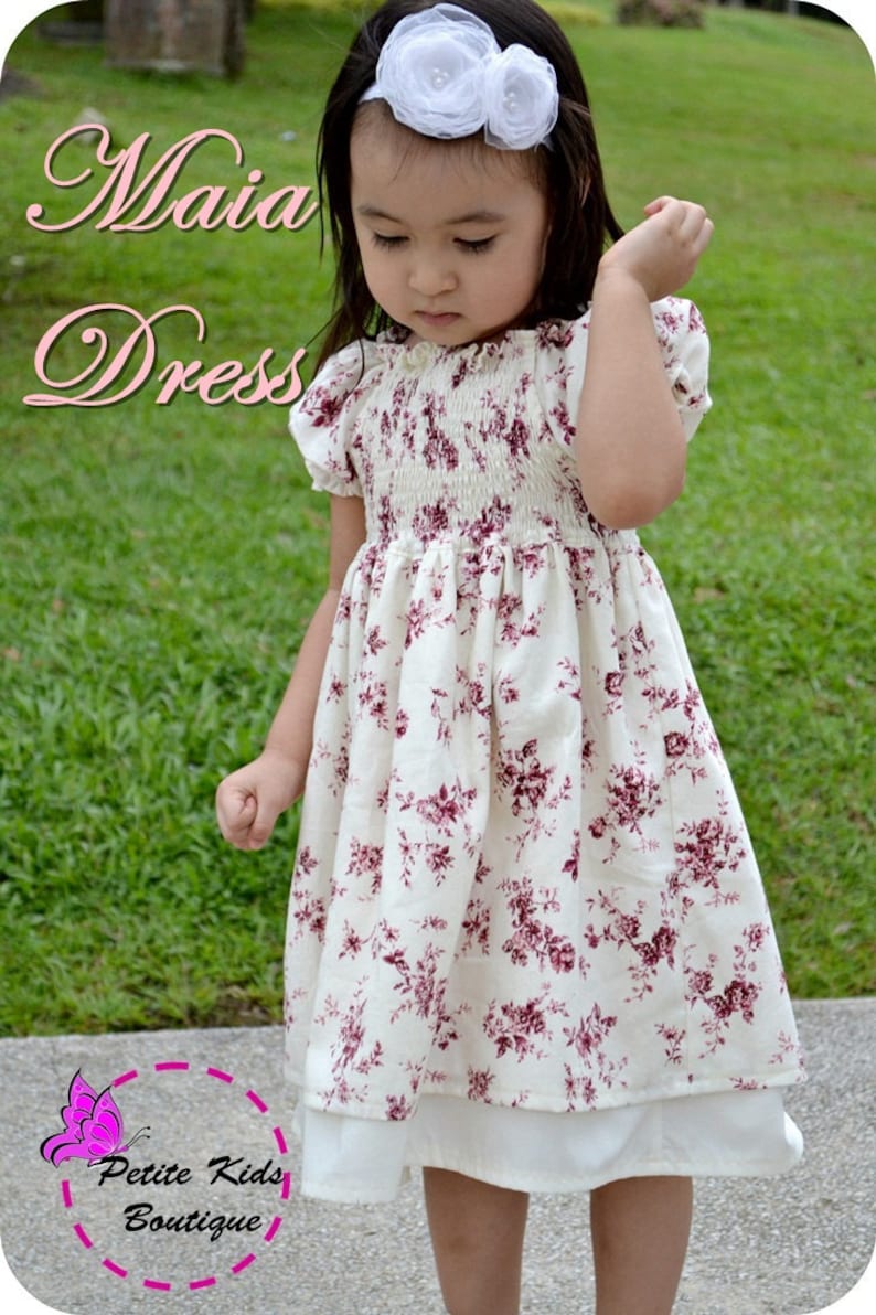 Maia Dress for Girls 12M-8Y PDF Pattern & Instruction-Shirred bodice Attached underskirt.Puffy sleeves-Perfect for Christmas image 1