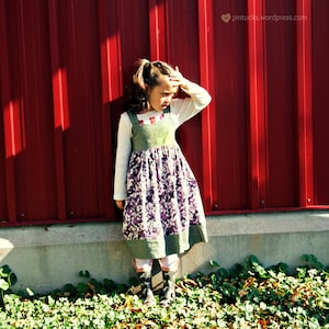 Ella Dress For Girls 12M-8Y PDF Pattern & Instructions jupe complète, dos élastique, couture facile, ourlet contrastant, gros noeud, corsage en cœur image 2