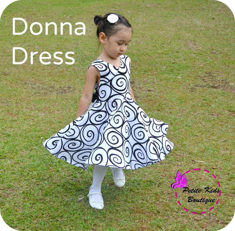 Donna Dress for Girls 12M-12Y PDF Pattern & Instruction-crisscross front-low back-circle skirt-big bow image 2