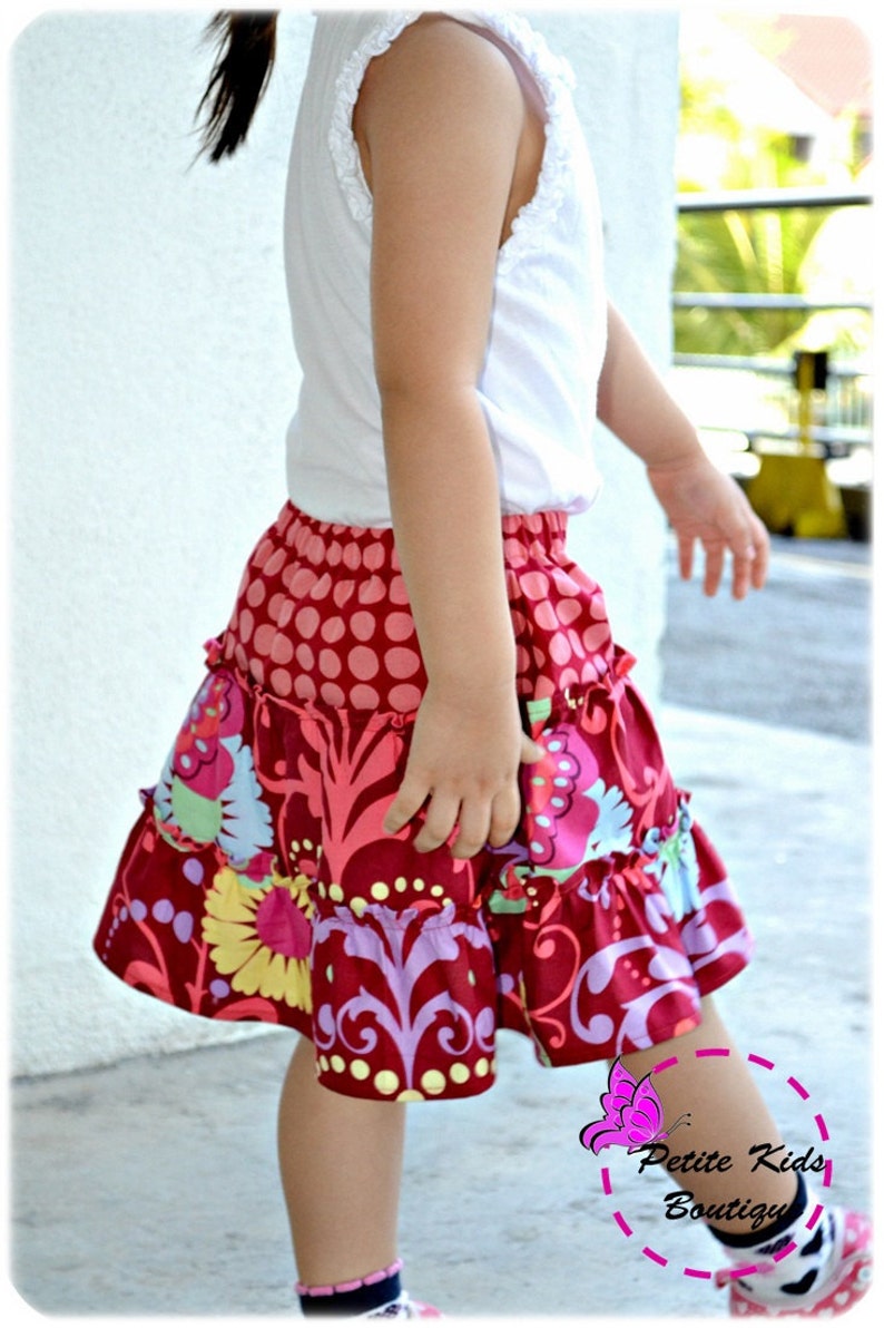 Lucy Skirt for Girls 2Y-10Y PDF Pattern and Instruction-Safety shorts attached Exposed seams Tiered twirly skirt-great for summer image 4