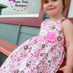 Tiffany Dress Size 6M-8Y PDF pattern-Easy sew instruction includes making Yoyo flower-Fully Lined bodice Square neckline image 1