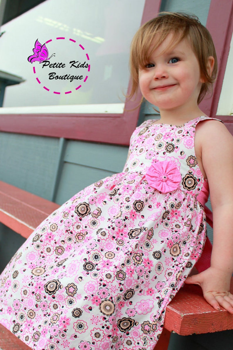 Tiffany Dress Size 6M-8Y PDF pattern-Easy sew instruction includes making Yoyo flower-Fully Lined bodice Square neckline image 1