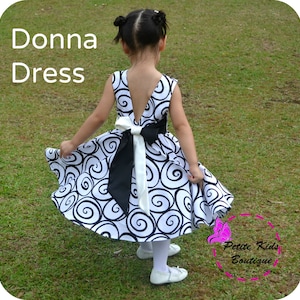 Donna Dress for Girls 12M-12Y  PDF Pattern & Instruction-crisscross front-low back-circle skirt-big bow