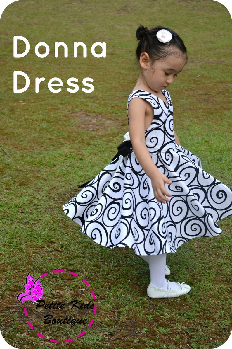 Donna Dress for Girls 12M-12Y PDF Pattern & Instruction-crisscross front-low back-circle skirt-big bow image 3