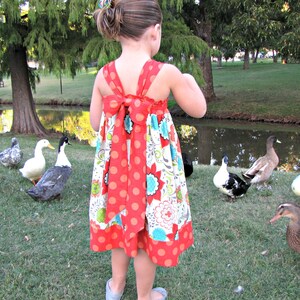 Ella Dress For Girls 12M-8Y PDF Pattern & Instructions jupe complète, dos élastique, couture facile, ourlet contrastant, gros noeud, corsage en cœur image 3