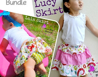 Bundle Pack - Lola Skirt & Lucy Skirt PDF Pattern and Instruction - Newborn-10Y - Easy sew - Bouncy Skirt - Diaper cover and Shorts Attached