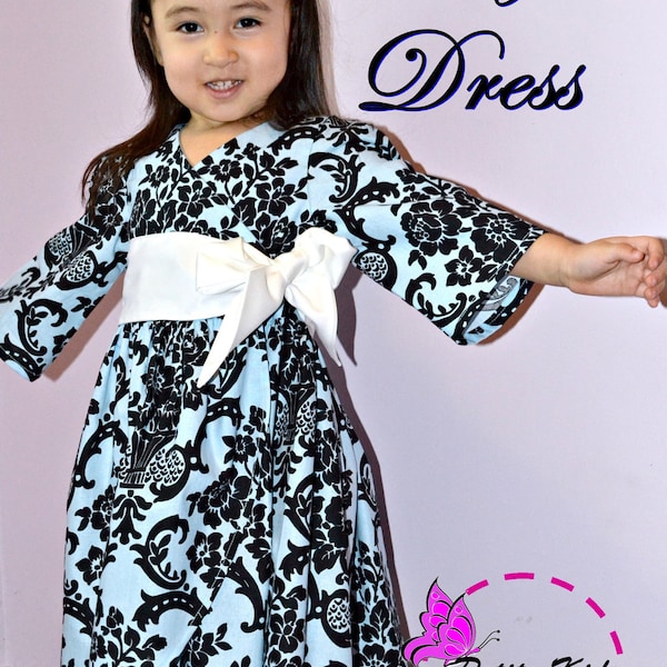 Anya Dress for Girls 12M-8Y PDF Pattern & Instruction- wrap style -sleeves option (multi length or sleeveless)-wide front sash