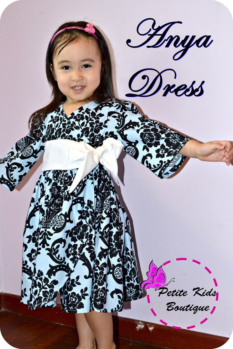 Anya Dress for Girls 12M-8Y PDF Pattern & Instruction wrap style sleeves option multi length or sleevelesswide front sash image 4