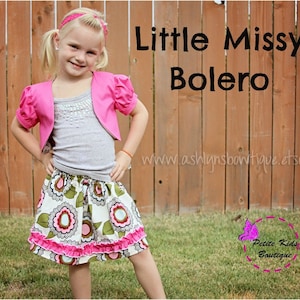 Little Missy Bolero for Girls 12M-8Y  PDF Pattern & Instructions- Puffy Sleeves - Cropped Length- Easy sew