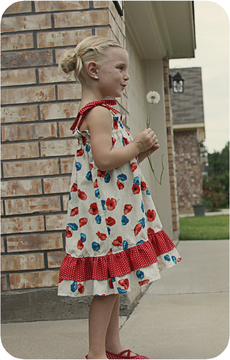 Haven Dress for Girls 6M-12Y PDF Pattern & Instructions-Sundress Easy Sew-Beginner project Tie straps-Double ruffles Elastic top image 3