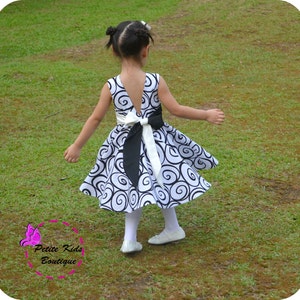 Donna Dress for Girls 12M-12Y PDF Pattern & Instruction-crisscross front-low back-circle skirt-big bow image 5