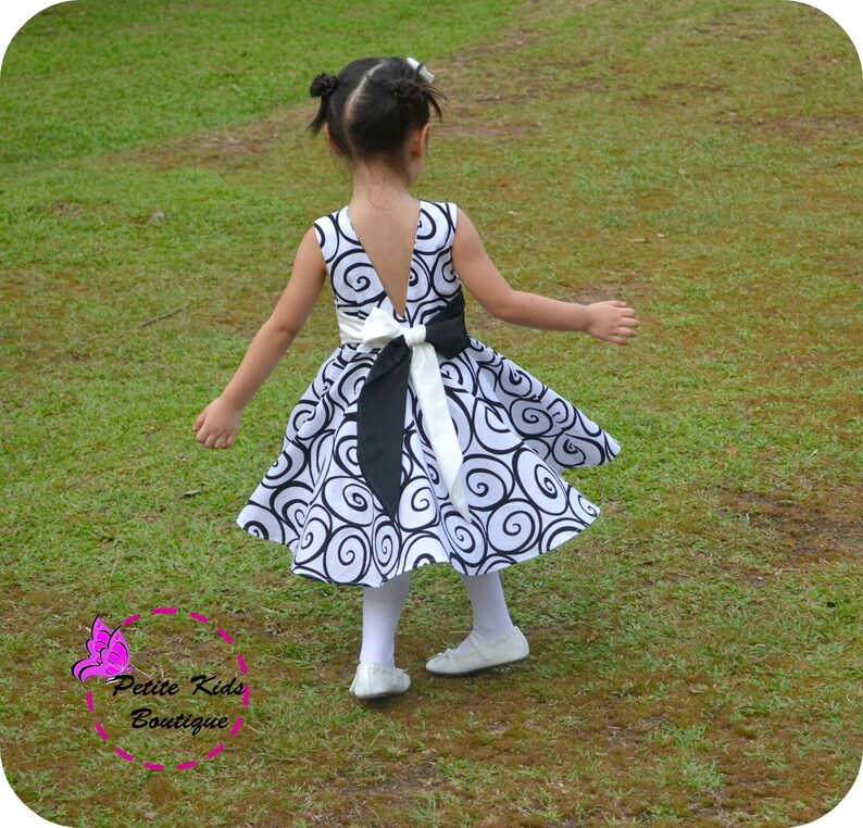 Donna Dress for Girls 12M-12Y PDF Pattern & Instruction-crisscross front-low back-circle skirt-big bow image 5