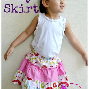 Lucy Skirt for Girls 2Y-10Y PDF Pattern and Instruction-Safety shorts attached Exposed seams Tiered twirly skirt-great for summer image 1