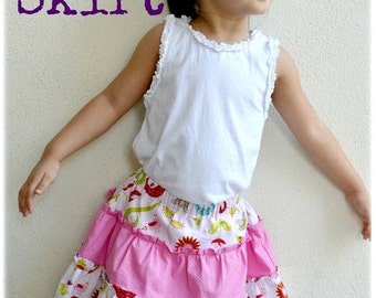 Lucy Skirt for Girls 2Y-10Y PDF Pattern and Instruction-Safety shorts attached- Exposed seams- Tiered twirly skirt-great for summer