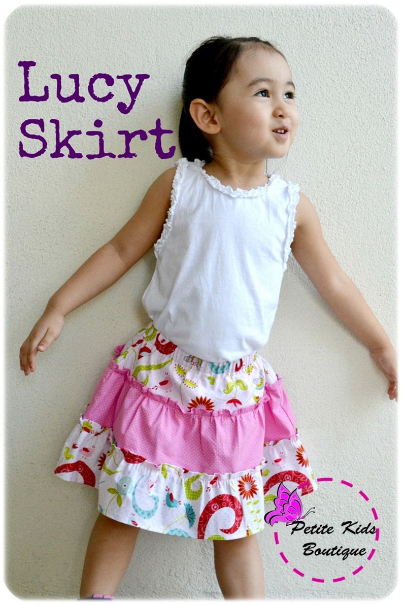 Lucy Skirt for Girls 2Y-10Y PDF Pattern and Instruction-Safety shorts attached Exposed seams Tiered twirly skirt-great for summer image 1