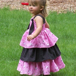 Eden Dress For Girls 12M-8Y PDF Pattern & Instructions-3 tiered, twirly skirt, sweet heart bodice, adjustable straps, elastic back image 3