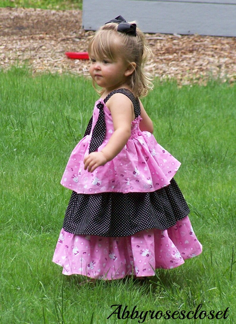 Eden Dress For Girls 12M-8Y PDF Pattern & Instructions-3 tiered, twirly skirt, sweet heart bodice, adjustable straps, elastic back image 3