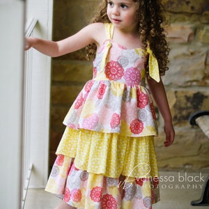 Eden Dress For Girls 12M-8Y PDF Pattern & Instructions-3 tiered, twirly skirt, sweet heart bodice, adjustable straps, elastic back image 1